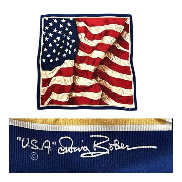 Elaine Gold for Collection XIIX Silk Scarf Patriotic American Flag Irving Boker - Picture 1 of 11
